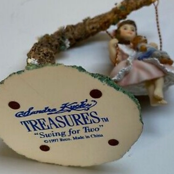 Sandra Kuck Swing for Two, 6" tall, girl on a tree swing with her teddy bear - Picture 3 of 5